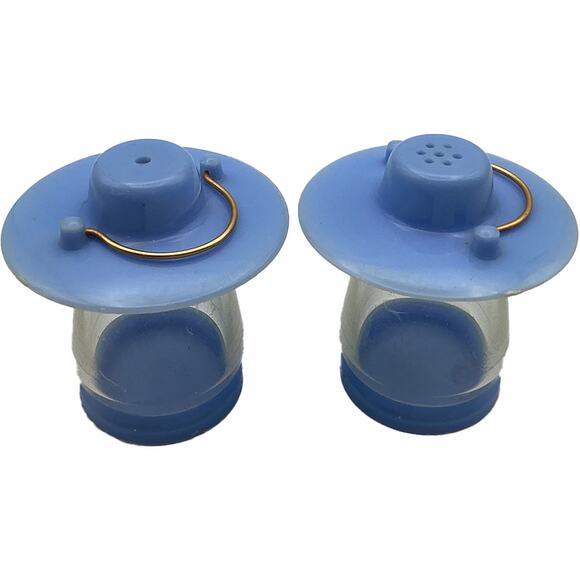 Vintage Salt & Pepper Shaker Set Retro Blue Plastic Lanterns - Picture 1 of 7